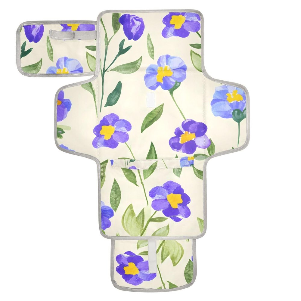 PaChyLuu Hand-Drawn Floral Patterns Portable Changing Pad with Built-in Pillow, Waterproof Foldable Baby Diaper Changing Pads, Diaper Mat for Boys and Girls