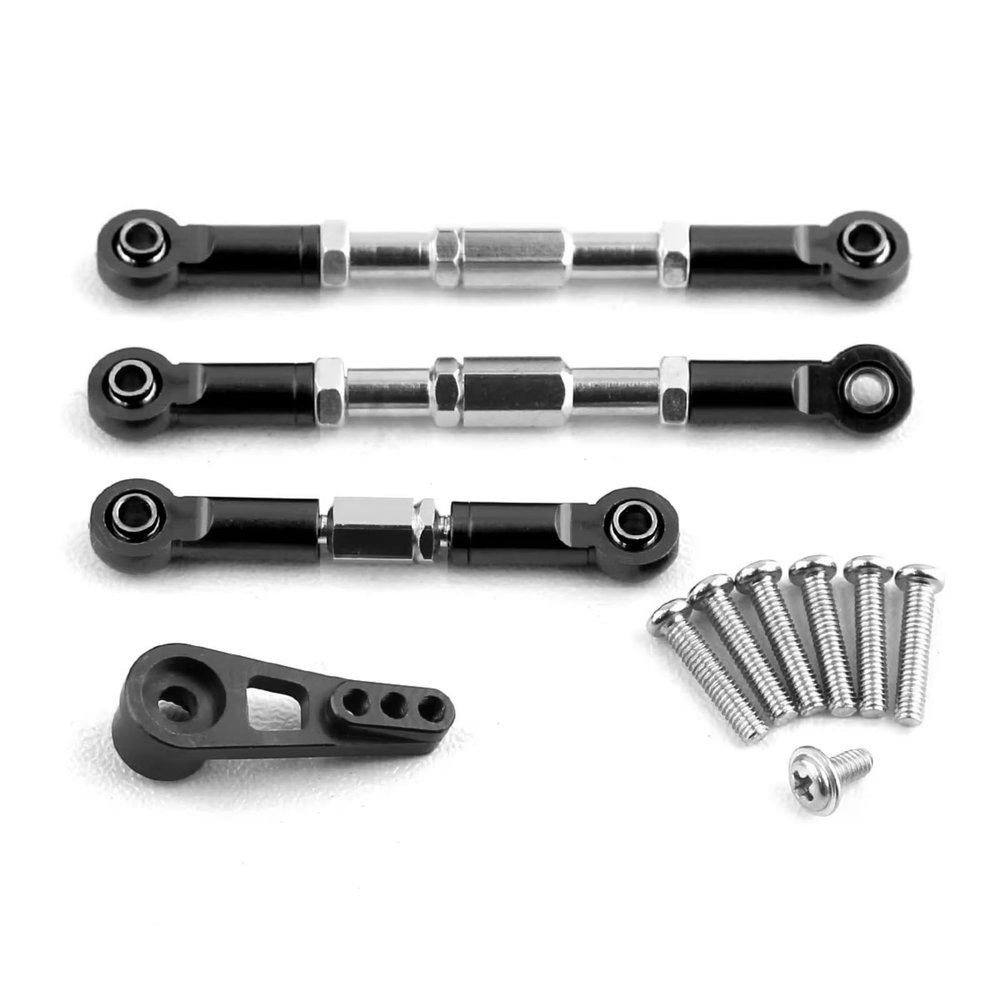 Rc Parts For Wltoys 104009 12402-A Metal Steering Link Rod Servo Arm RC Car Upgrades Parts Upgrade Accessories Replacement(Black)