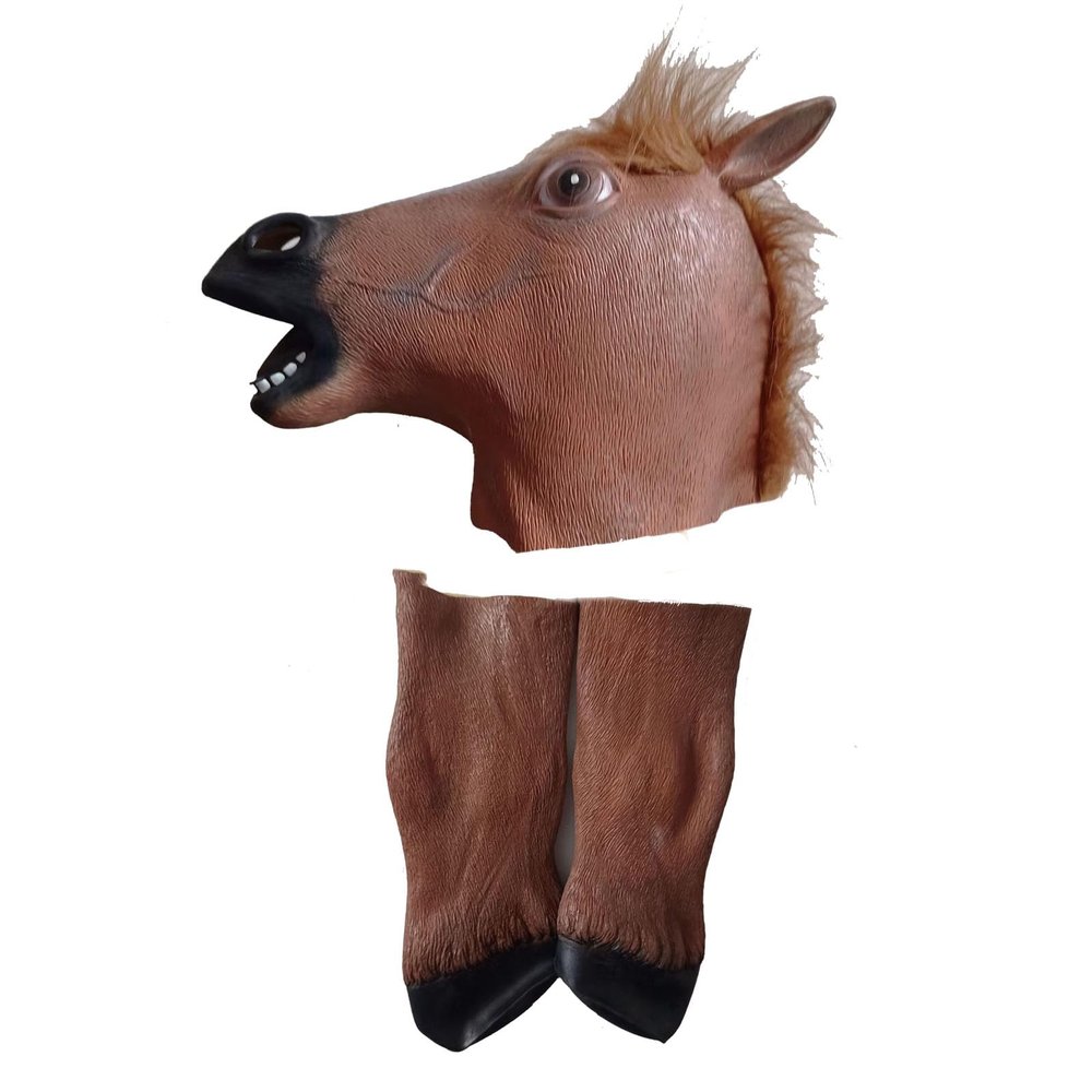 Full Head Horse Mask with Feet Gloves,Realistic Horse Head Mask Costume for Halloween Christmas Role-Play Jungle Party,Funny Animal Head Masks