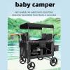 GEHPYYDS 4 Seater Wagon,Collapsible Stroller Wagon,Wa-gon Cart Featuring 4 High Seat with 5-Point Harnesses, Sunshade and Side Pockets, Push Bar Wa-gon Stroller for 0-6 Years Grey view 2