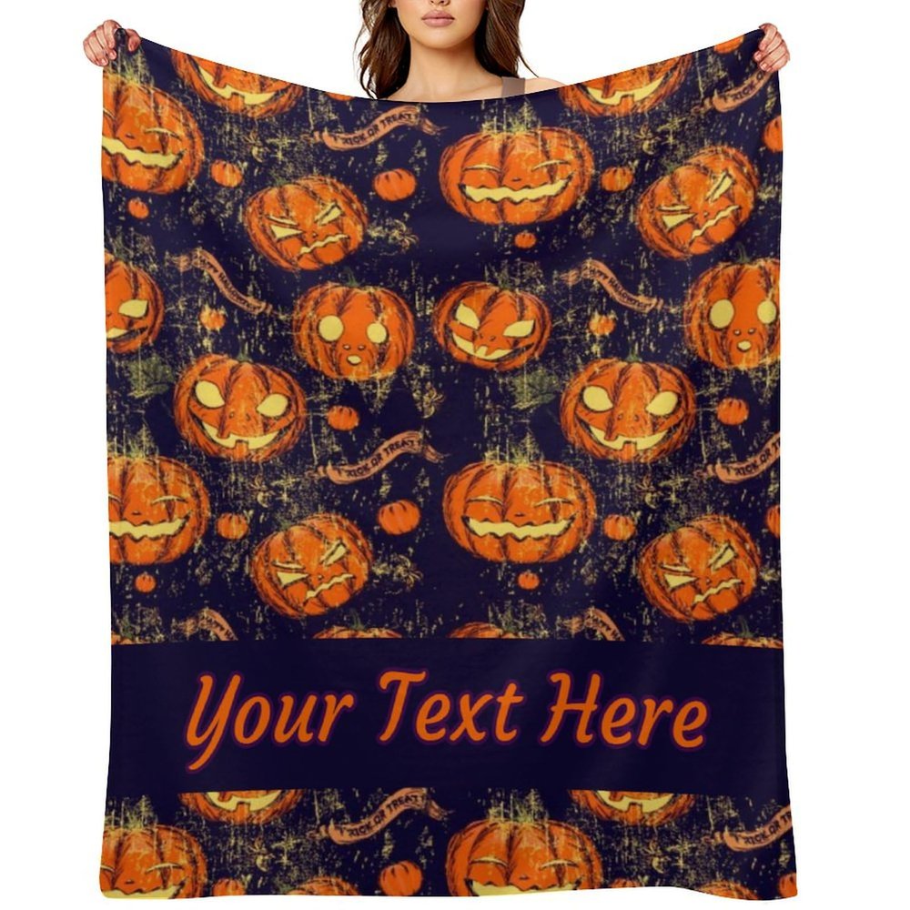 SHYESOP-ey Custom Name Spooky Halloween Jack-o'-Lantern Baby Blanket, Flannel Blanket, Baby Nursery Swaddling Blankets, Suitable for Children, Boys and Girls, Kid's Birthday Gift 30X40 Inches