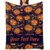 SHYESOP-ey Custom Name Spooky Halloween Jack-o'-Lantern Baby Blanket, Flannel Blanket, Baby Nursery Swaddling Blankets, Suitable for Children, Boys and Girls, Kid's Birthday Gift 30X40 Inches view 1