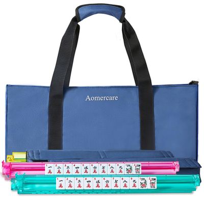 Aomercare American Mahjong Tiles Set, 166 White Tiles, 4 Color Racks & Pushers, Complete Western Mahjong Set with Blue Carrying Bag for Beginners & Experts (Blue)