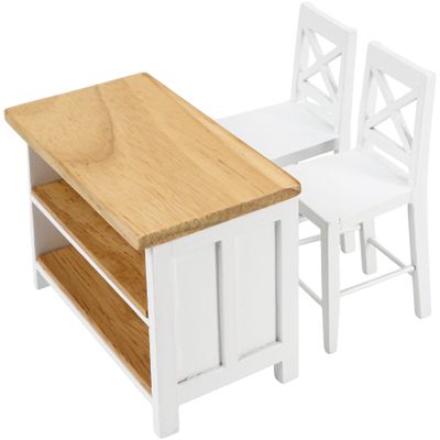 1/12 Dollhouse Kitchen Islands Dining Table Chairs Set  Miniature Kitchen with Stools, Modern Wood Furniture for Dollhouse Room Decor  Realistic Miniatures for Restaurant Bar Pub Barbie Crafts