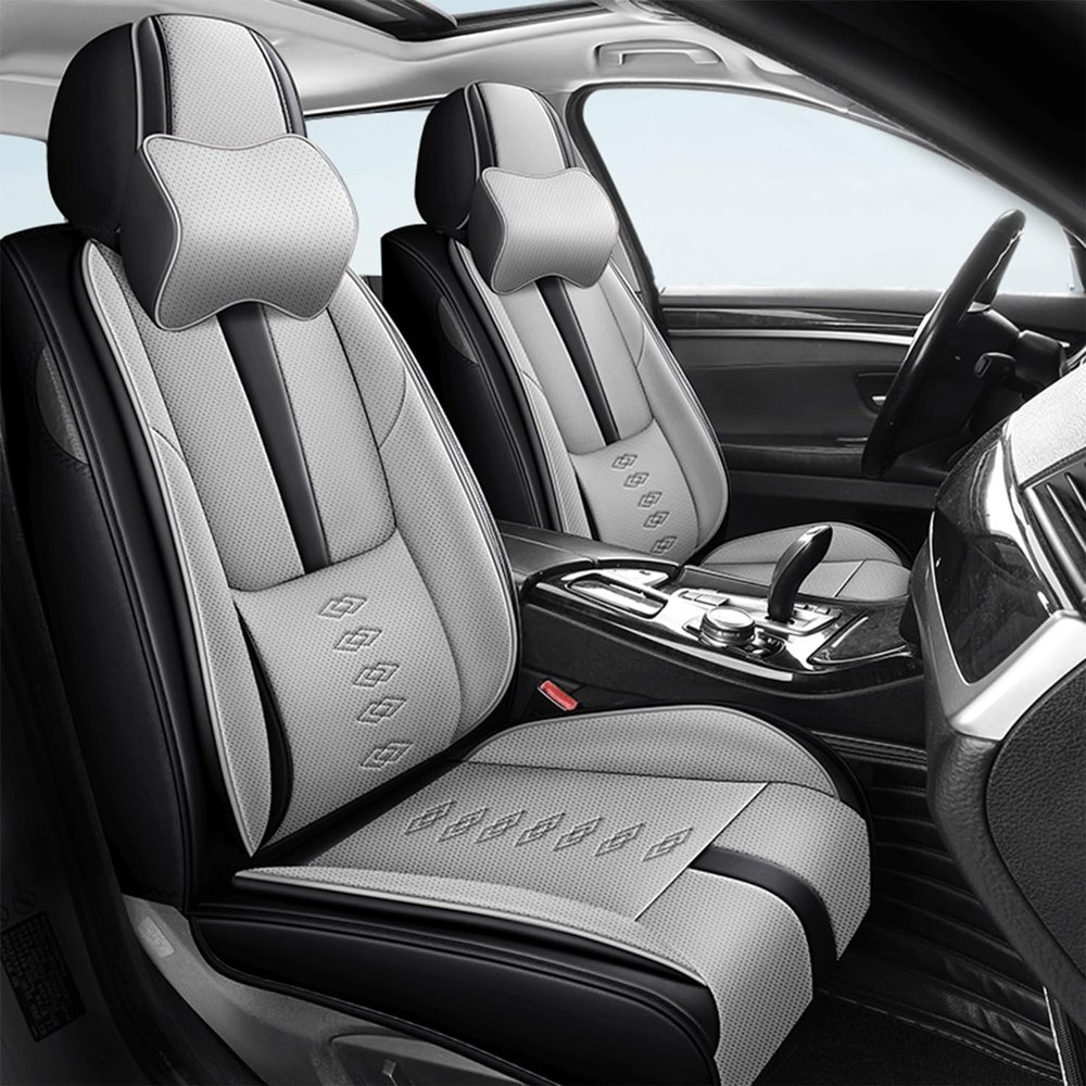 QUFEI Pickup Truck Seat Covers for Baja,for Subaru Baja 2003-2006,Leather Front Seat Covers,Airbag-Compatible Car Seat Protectors,Waterproof Seat Cover(Black+Gray,2PCS/with Pillows)