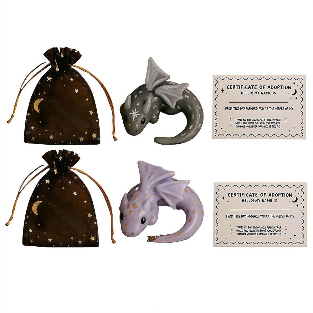 BEATIZ Dragon Adoption Kit, Mini Pocket Dragon Cute Resin Dragons for Calming Anxiety Relief, Adoption a Dragon for Friends Family