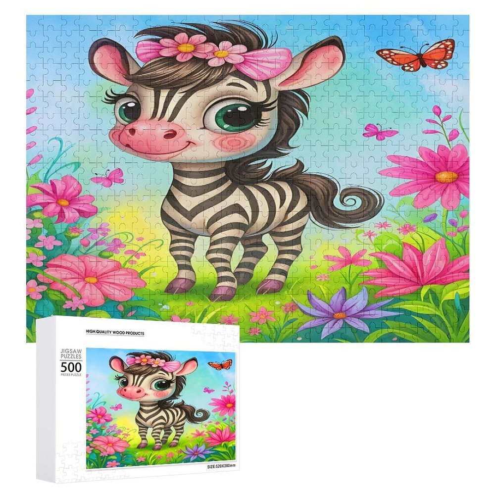 GAPWJNK Cute Zebra Wooden Puzzle Family Game Puzzle Decor Art Jigsaw for Adults Stress Relief Leisure Time Gifts 500 PCS
