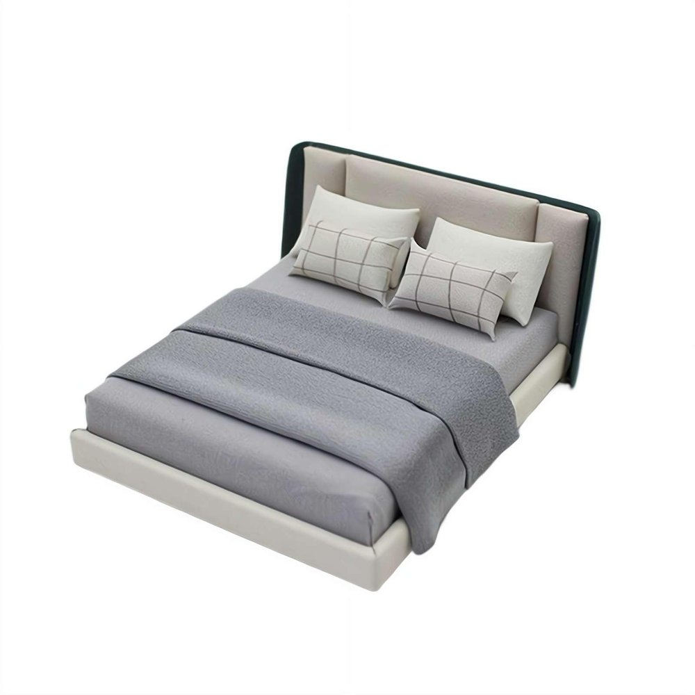 1/20 Scale Bedroom,Mini Doll Beds,Miniature Bed,Mini DIY Bedroom Furniture Bedding Miniature Queen Bed for Doll House Bedroo-m Furniture Accessories (Gray)