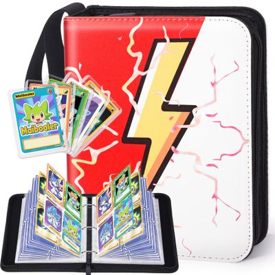 Maiboaler Card Binder-4 Pocket Zipper Collection Album with Double-Sided Display for 400 Cards,Premium PU Holder,Includes 5 Hard Plastic Sleeves for Game Cards,Sports Cards