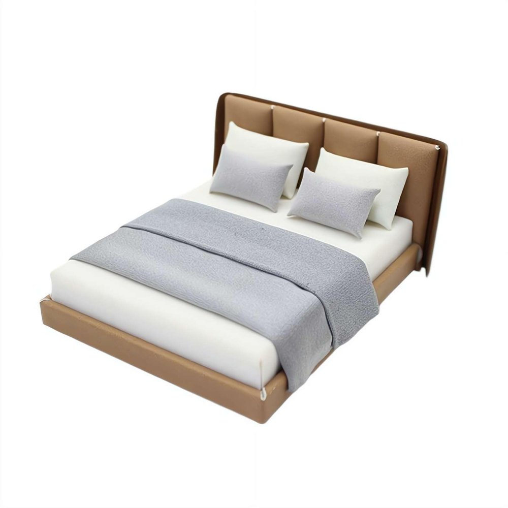1/20 Scale Bedroom,Mini Doll Beds,Miniature Bed,Mini DIY Bedroom Furniture Bedding Miniature Queen Bed for Doll House Bedroo-m Furniture Accessories (Beige)