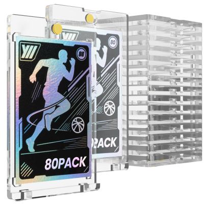 10/80 Pcs 130 Pt Acrylic Magnetic Card Holders, 2.5" x 3.5" One Touch Card Holder, Quick Access Design, Hard and Durable Magnetic Case, for Cards Collect, Storage and Display(80 pcs)