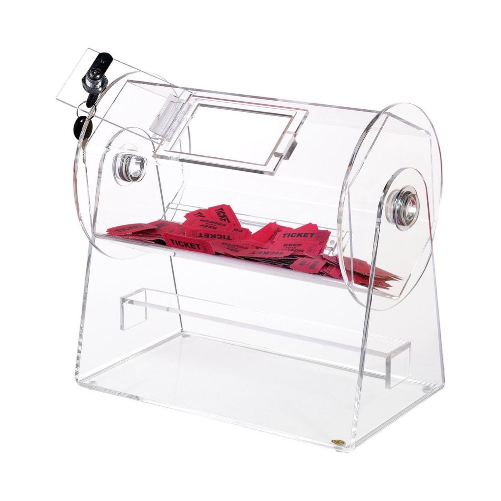 Acrylic Raffle Drum - Professional Lottery Ticket Cage, Transparent Spinning Drum with Keys - Holds 2500 Tickets, for Events & Fundraising
