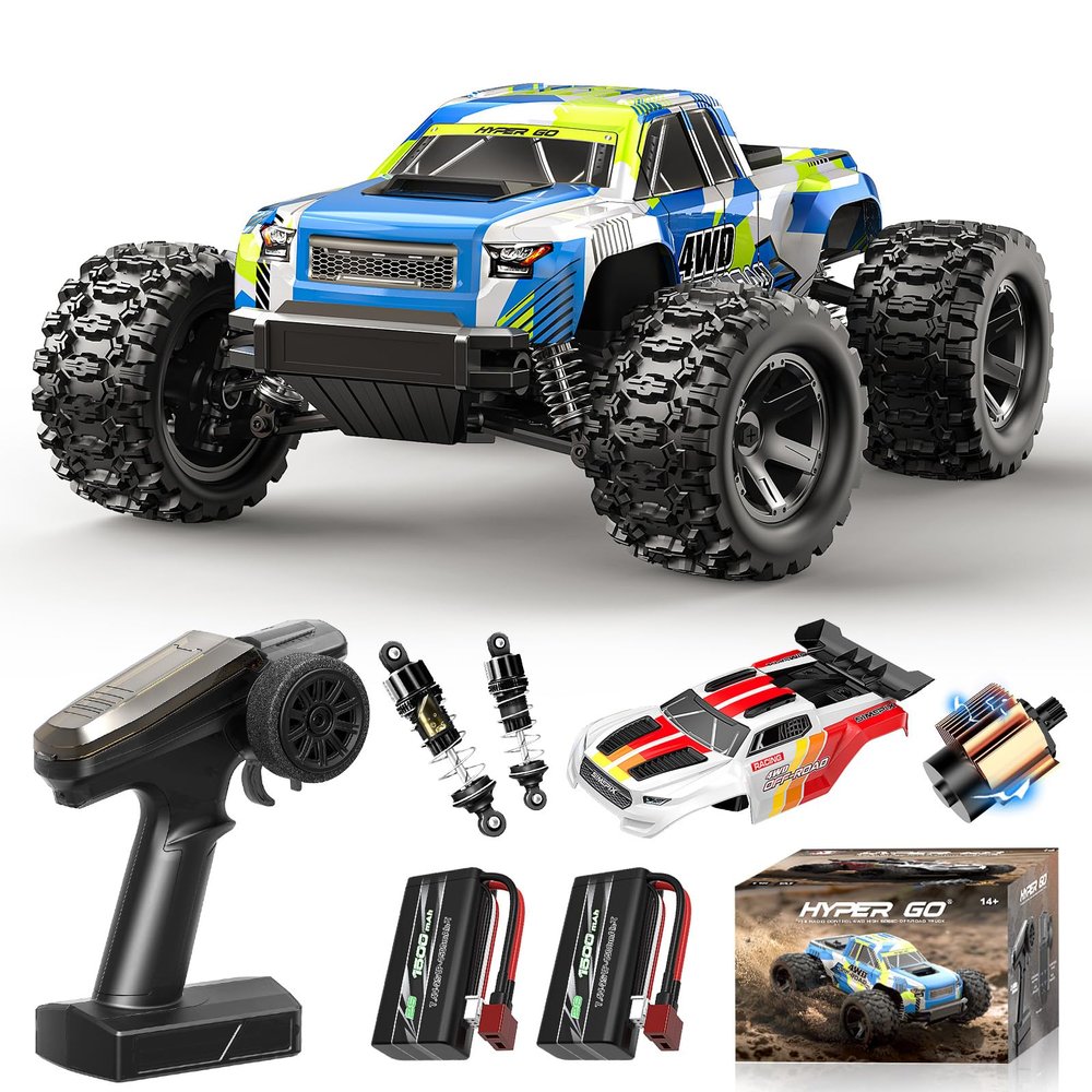 Cirmine RC Cars 1:18 Scale 4WD Off-Road Fast Monster Truck, 36KPH High Speed Remote Control Car, Oil-Filled Shocks, Dual Body Shells, Portable for Outdoor Fun, 7.4V 1500mAh Batteries, 2.4GHz RC Truck