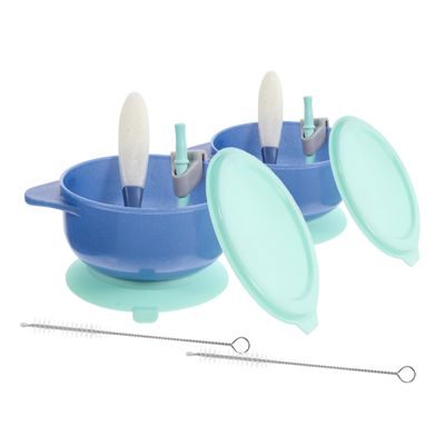 COOLHIYA 2 Sets Bowls with Strong Suction Base Heat Resistant Stackable Feeding Bowls for Spoon and Lid Food for Boys and Mealtime