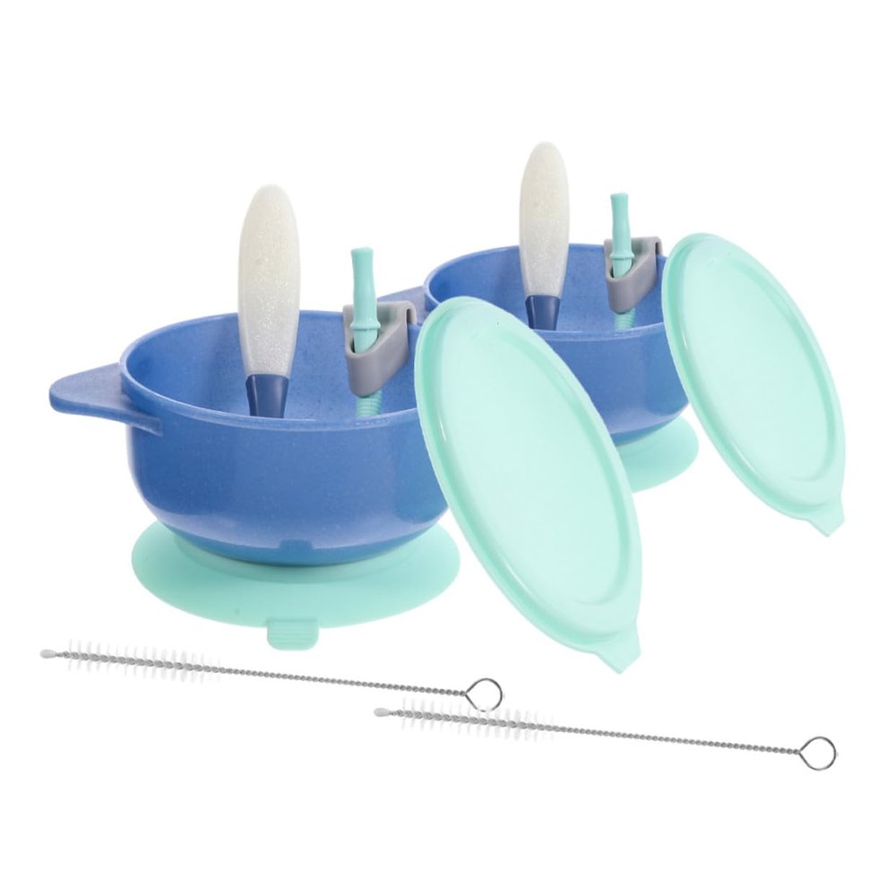 COOLHIYA 2 Sets Bowls with Strong Suction Base Heat Resistant Stackable Feeding Bowls for Spoon and Lid Food for Boys and Mealtime