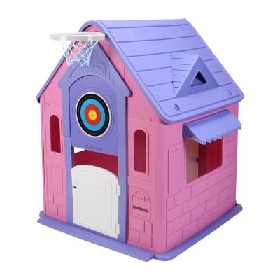 Playhouse with Basketball Hoop Dartboard Garden Games Cottage (Light Pink)