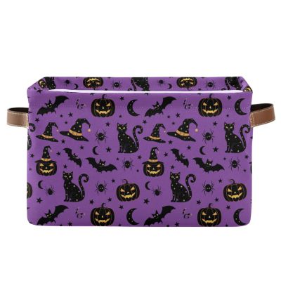 Emelivor Halloween Pumpkin Cat Storage Basket Bins Decorative Organizer Bins Laundry Hamper Baskets with Handles for Living Room Clothes Closet Shelf Livingroom,1 pcs