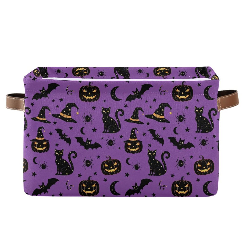 Emelivor Halloween Pumpkin Cat Storage Basket Bins Decorative Organizer Bins Laundry Hamper Baskets with Handles for Living Room Clothes Closet Shelf Livingroom,1 pcs