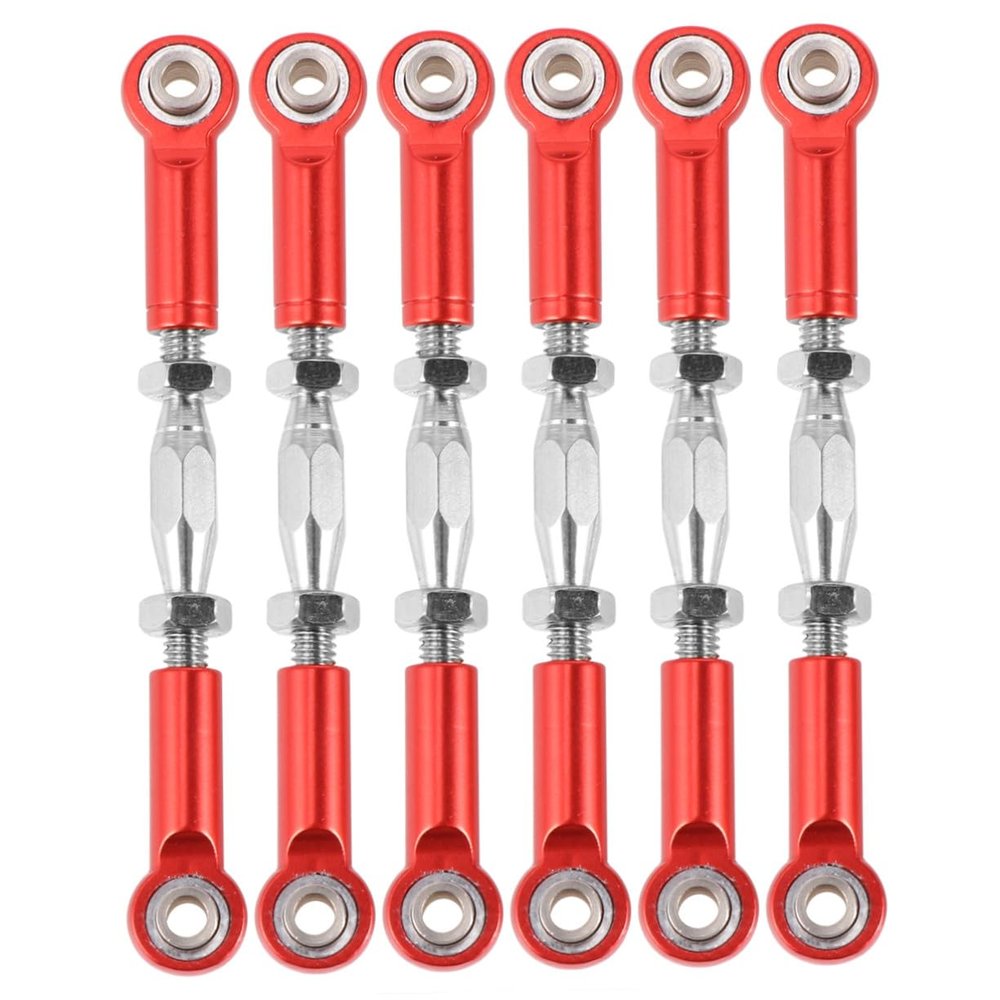 FELTECHELECTR 6Pcs Adjustable Aluminum Turnbuckle Rod Linkage for RC Car Steering Upgrade Compatible with Redcat Remote Control HSP Racing HPI Truck Buggy Off-Road Vehicle Red