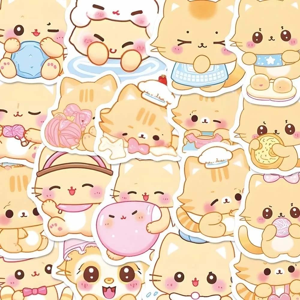189 Adorable Yellow Kitten Lifestyle Action Pattern Stickers Free Sticker Storage Box with Purchase