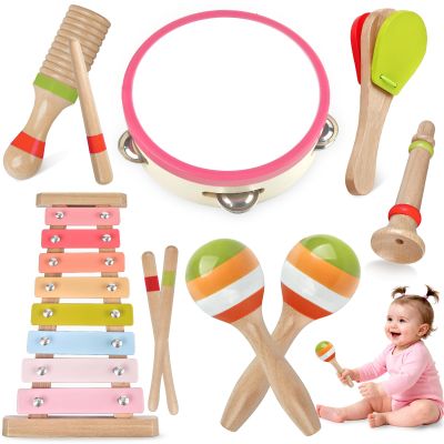 Baby Musical Instruments for Girls-Montessori Wooden Toys for Toddlers 1-3,Percussion Instruments Set with Xylophone Preschool Educational 3+ Christmas Birthday Gift for 1 2 3 Year Girls (pink 6 in 1)