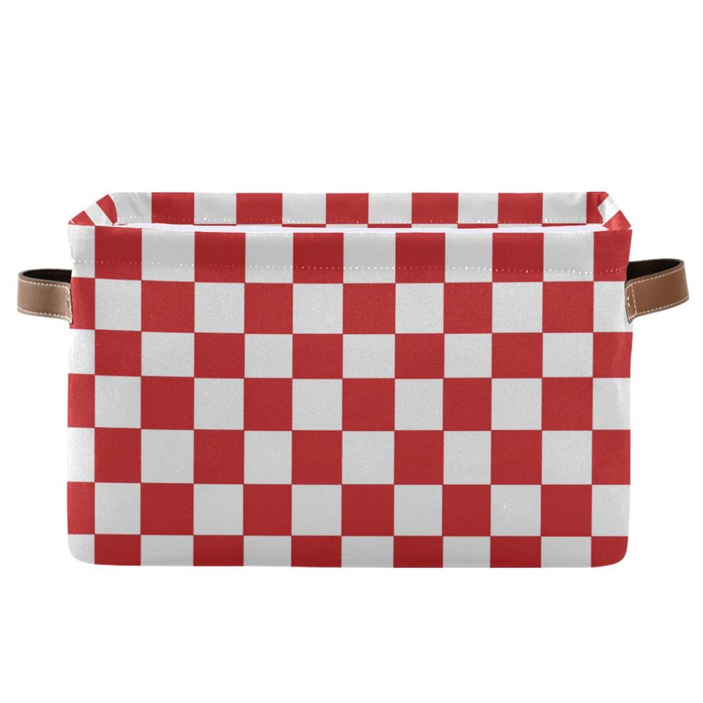 Wusikd Red White Checkered Storage Basket Set of 2 Large Fabric Storage Baskets Bins Box Cube with Handles Collapsible Closet Shelf Clothes Organizer Basket for Nursery Bedroom