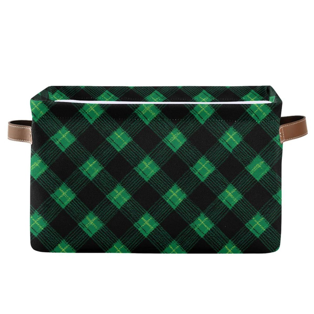 Wusikd Green Black Tartan Storage Basket Set of 2 Large Fabric Storage Baskets Bins Box Cube with Handles Collapsible Closet Shelf Clothes Organizer Basket for Nursery Bedroom