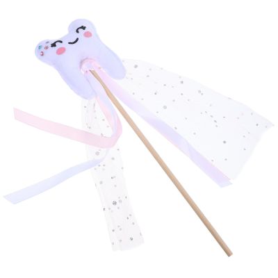 VOSAREA Fairy Wand with Ribbon Cute Teeth Fairy Stick Wand Prop Costume Accessories for Cospaly Party Dress Up Decorations
