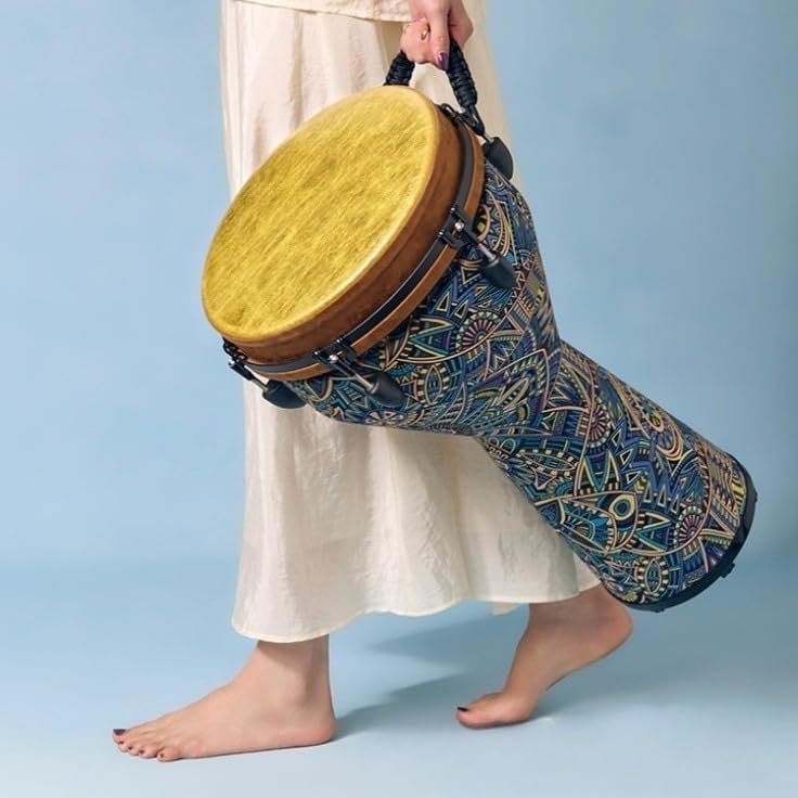 12 in African Djembe Drum Rope-Tuned Hand Percussion Drum for Adults & Kids, Beginner to Pro Natural Goat Skin Head, Carved Wood Body, Tribal Music / Performance Instrument (12 Inch Star Blue)
