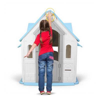 ALINUOYQ Kids Playhouse Indoor/Outdoor Playset for 2-5 Years, Tidy Cottage Kids Playhouse with Basketball Hoop Dartboard Garden Games Cottage, Outdoor Playhouses for Kid Youth