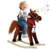 JENPECH Rocking Horse Toy for Kids Plush Ride on Animal with Wooden Rockers, Moving Mouth and Wagging Tail, Musical Sounds, Baby Rocking Chair, 120kg Weight Capacity, Ages 1-6 Dark Brown Middle view 4