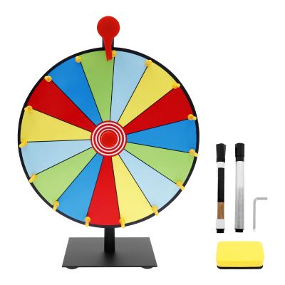 11.8inch Prize Wheel Tabletop 15/10 Slots Color Roulette Spinner DIY Interactive Spin Wheel with Eraser and Pen Erasable Tabletop Roulette Spinner for Home Trade Show Party (15 Slots A)