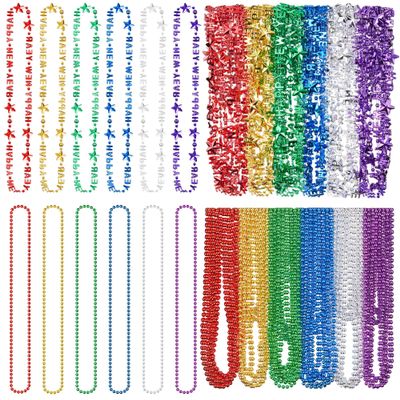 Ecally 48 Pcs Happy New Year Beads Necklaces Colorful New Years Eve Party Favors 33" Beaded Necklaces Costume Accessories for Women Men Holiday Parade Throws Wedding Birthday Celebrations Decorations