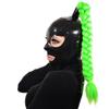 monbvxcerk Latex Hood Rubber Mask With Ponytail Tube Green Hair Cosplay Halloween (XS) view 3