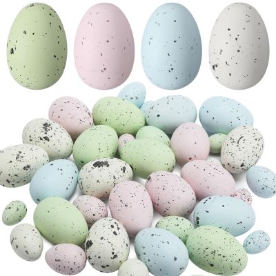 Soulchen 36 Pcs Artificial Bird Eggs Easter Pastel Speckled Eggs Colored Faux Egg for Easter Spring Display DIY Craft Home Bowl Fillers Decoration(Light Pink, Light Blue, Green, White)
