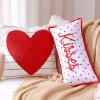 AceOrbit 2 Pcs Valentines Throw Pillows Embroidered Cushion Pillow Red Heart Stripe and Kisses Dot Petite Print Valentines Decoration for Home Bedroom Living Room Sofa Bed Chair Decor Galentines Gifts view 1