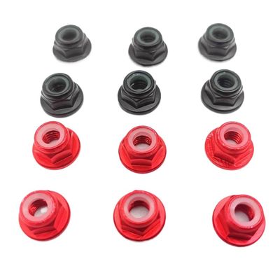 12pcs M5 Motor Screw Nuts Aluminum CW CCW Flange Nylon Insert Self Locking Lock Nuts Compatible with RC Drones FPV Racing Quadcopters(6CW Black 6CCW Red)