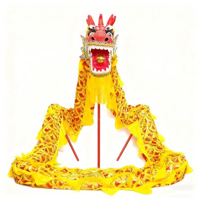 Chinese Loong Costume -5m Silk Dragon Dance Satin Puppet - Very Suitable for Christmas, New Year Decorations and Lion Dance Performances (Yellow) (3M)