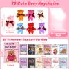 28 Pack Valentiens Day Gifts for Kids School Valentines Day Cards with Mini Bear Plush Toy Keychains, Valentines for Kids Classroom Valentines Exchange Gifts Class Valentines Party Favors for Boy Girl view 2