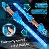 Double-Edged Retractable Light Up Sword, 7 Color Flashing Dueling Sabers with FX Sound, War Warriors Weapon Toy for Kids & Adults, Christmas Birthday Gift Silver view 4