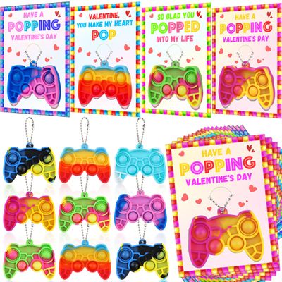 24 Pack Kids Valentines Day Cards with Mini Pop Fidget Keychain Valentines Day Gifts for Kids Classroom School, Valentines for Kid Class Valentines Exchange Cards Party Favors Classroom Exchange Gift
