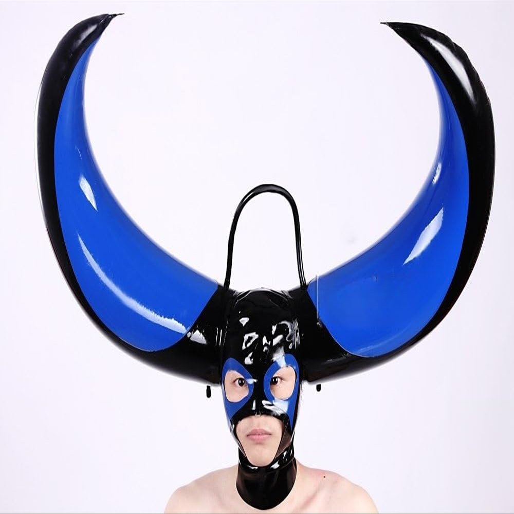 AiCc stylists Latex Mask Halloween Rubber Headband with Two Inflatable Cow Horns Cosplay (XXL)