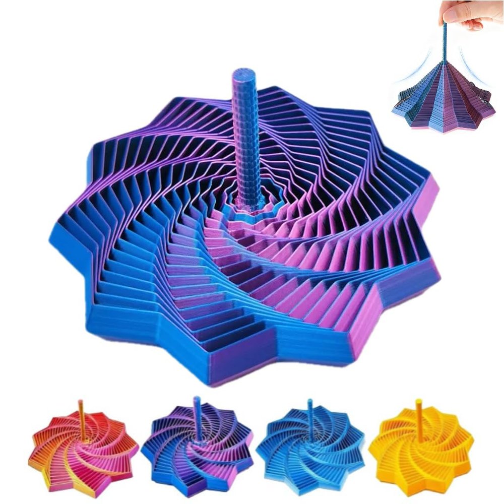 3D Printed Expanded Sensory Fidget Star, 3D Printed Hexagonal Decompression Sensory Rotating Spiral with Handle, for Relieving Stress, Irritability and Relaxation (Blue Purple, Medium)