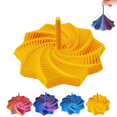 3D Printed Expanded Sensory Fidget Star, 3D Printed Hexagonal Decompression Sensory Rotating Spiral with Handle, for Relieving Stress, Irritability and Relaxation (Yellow, Medium)