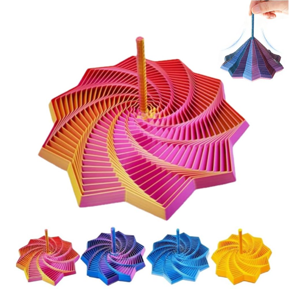 3D Printed Expanded Sensory Fidget Star, 3D Printed Hexagonal Decompression Sensory Rotating Spiral with Handle, for Relieving Stress, Irritability and Relaxation (Purple Gold, Small)