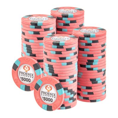 Playzaic 10-gram Phoenix Professional Poker Chips (100-pack) Real Clay Set - Bulk Casino Chips with Denominations for Texas Holdem, Blackjack - Betting Game Accessories ($5000 Pink)