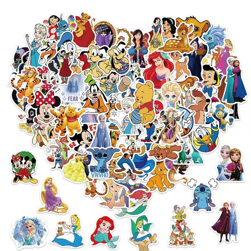 100pcs Cartoon Stickers for Kids,Vinyl Waterproof Princess Decal for Water Bottle Laptop Toy Sticker for DIY Decorate Bumper Phone Hard Hat Kids Teens Gifts (Rainbow)