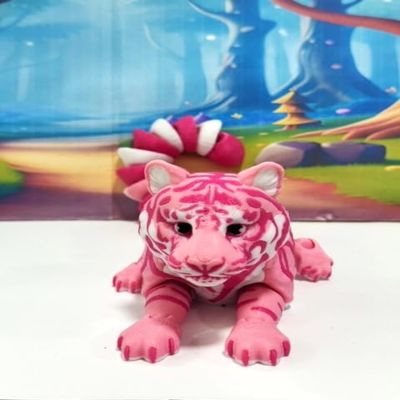 3D Printed Tiger, Posable Animal Creature Pink Tiger Toy,12 Inches Articulated Fidget Animal for Home Office Executive Desk Decoration AT001-PINK-LARGE