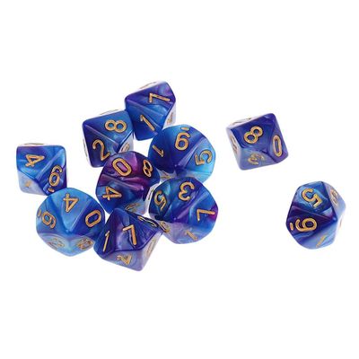 10pcs D10 Polyhedral Dice 10 Sided Double-Color Blue Purple for Dungeons and Dragons DND MTG RPG Tabletop Games