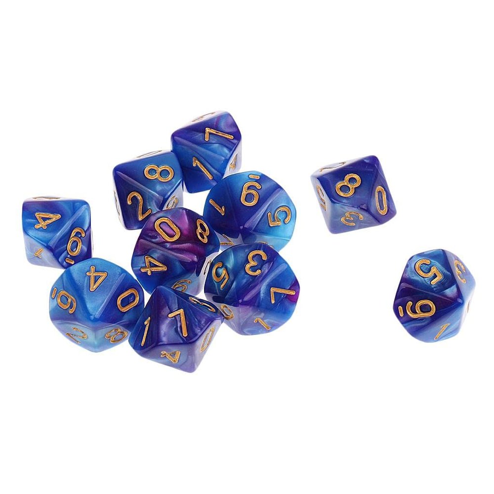 10pcs D10 Polyhedral Dice 10 Sided Double-Color Blue Purple for Dungeons and Dragons DND MTG RPG Tabletop Games